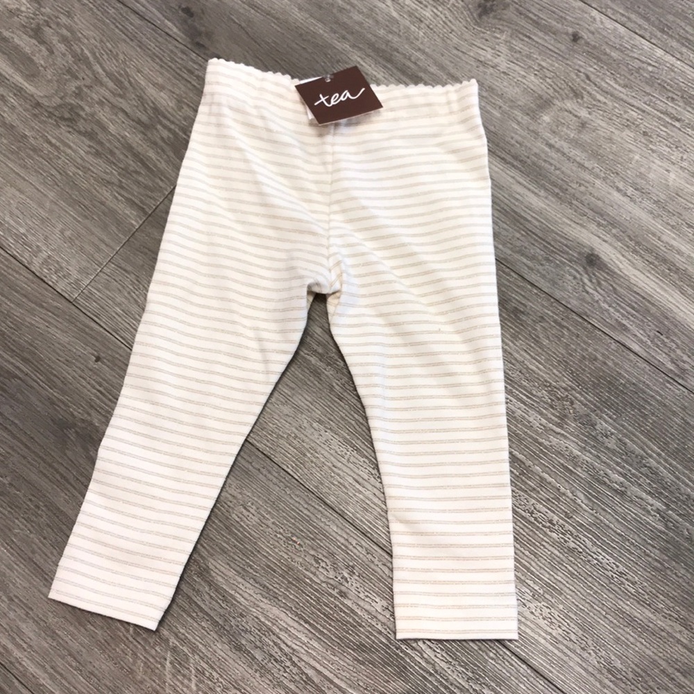 NWT Tea Collection cream and gold sparkle legging